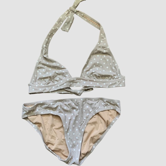 J Crew NWOT Tan White Polka Dot Bikini SZ S - Picture 1 of 7